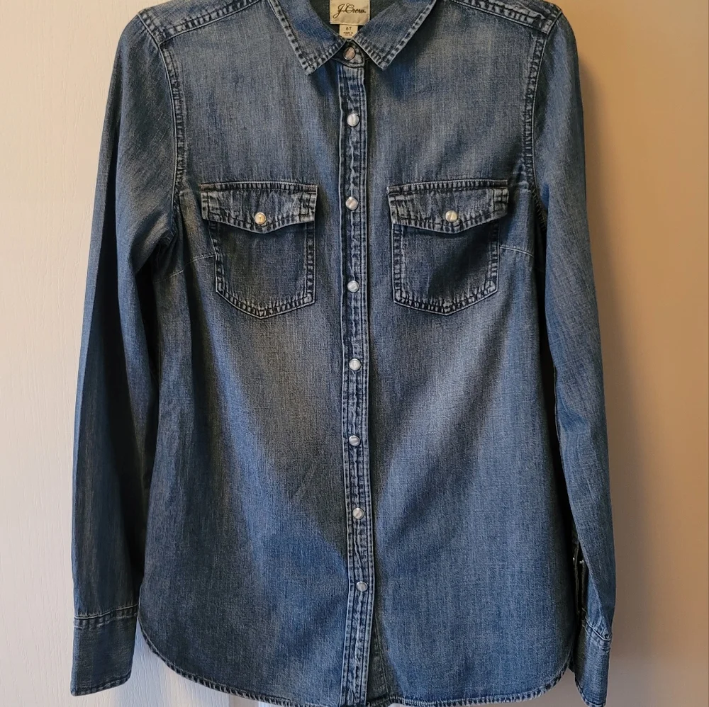 J.Crew Tall Western Pearl Snap Chambray Shirt in Vintage Indigo Item G2533 - Picture 4 of 9